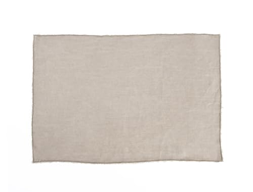 Fennco Styles Stonewashed Fringe Design 100% Linen Placemats 14" W X 20" L, Set of 4