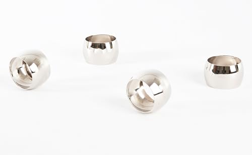 Fennco Styles Silver Round Shape Metal Napkin Rings, Set of 4 - Brass Napkin Holders for Family Dinners, Banquets, Holidays, and Table Décor
