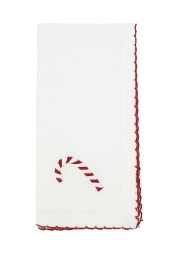 Fennco Styles Embroidered Holiday Wreath Whip Stitch Cloth Napkins 18" W x 18" L, Set of 4 - White Cotton Dinner Napkins for Winter Festivals, Christmas, Banquets, and Special Events