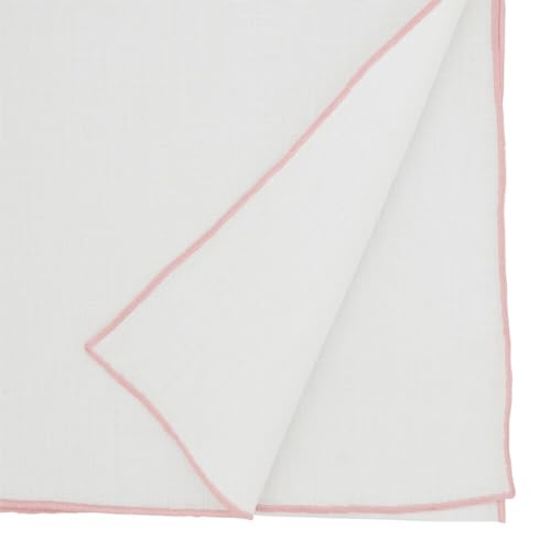 Fennco Styles Stonewashed Stitch Border Table Runner 16" W x 72" L - 100% Linen Solid Color Table Cover for Home, Dining Table Décor, Holidays, Banquets, and Special Occasions