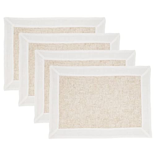 Fennco Styles Natural & White Two-Tone Banded Border Table Runner 16 x 72 Inch - Classic Table Cover for Everyday Use, Banquets, Family Gathering and Special Events
