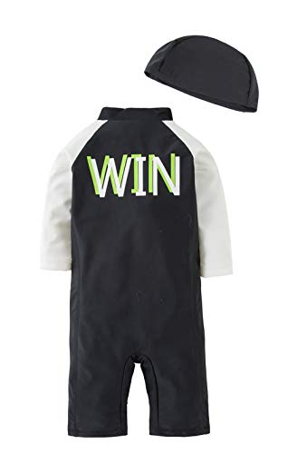Styles I Love Kid Boys Black Long Sleeve One-Piece Zipper Rash Guard Swimsuit with Swim Hat 2pcs Beach Swimwear