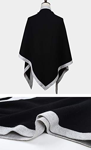 stylesilove Women Wool Blend Cashmere Knitted Solid Color Triangular Shawl with Contrast Border Lightweight Stole Wrap Scarf
