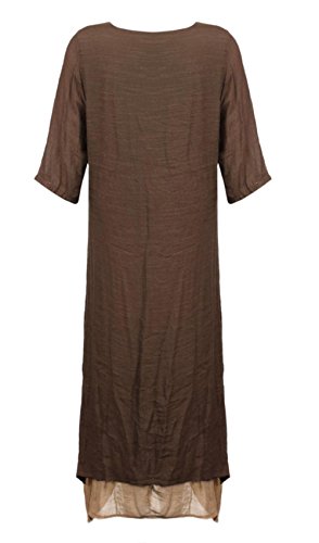 stylesilove Women Girls Short Sleeve Linen-Cotton Loose Long Maxi Dress