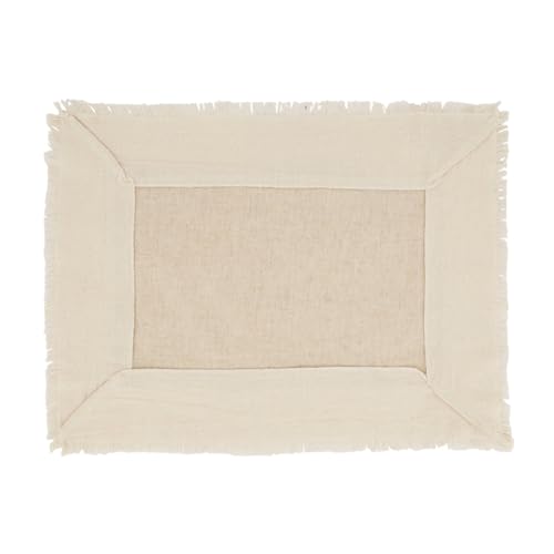 Fennco Styles Double-Layer Fringe Cotton Blend Placemats 14" W X 20" L, Set of 4 - Natural Woven Table Mats for Home Décor, Holiday, Banquet, Family Gathering, Special Occasion