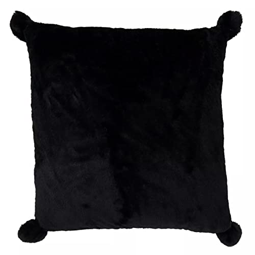Fennco Styles Plush Faux Rabbit Fur Pom Pom Decorative Filled Throw Pillow 18" W x 18" L – Grey Cushion for Couch, Bedroom, Living Room and Office Décor