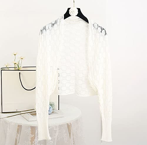 stylesilove Women Lightweight Crochet Hollow Bolero Shrug Long Sleeve Cardigan Soft Sweater Open Front Cape Shawl