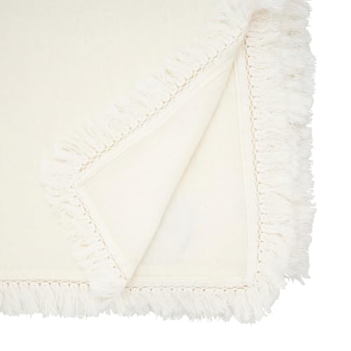 Fennco Styles Stonewashed Fringe Design 100% Linen Tablecloth - Ivory Table Cover for Holidays, Dining Table, Everyday Use, Banquets and Special Occasion