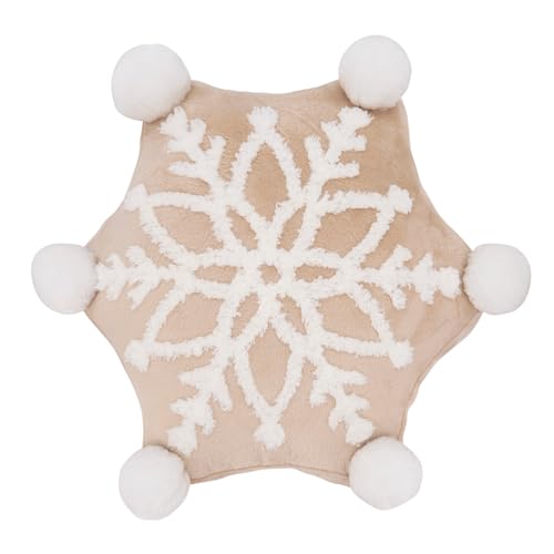 Fennco Styles Embroidered Snowflake Pom Pom Throw Pillow 16" W x 18" L - Natural Holiday Plush Pillow for Christmas, Couch, Bedroom, Living Room and Office Décor