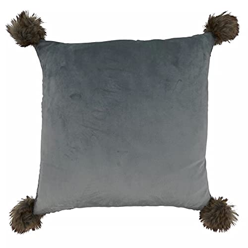 Fennco Styles Classic Cable Knitted Pom Pom Decorative Throw Pillow 18" W x 18" L – Grey Textured Cushion for Home, Couch, Sofa, Bedroom, Office Décor and Special Occasion