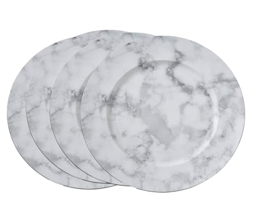 Fennco Styles Grey Marble Pattern Decorative Charger Plates 14" Round, Set of 4