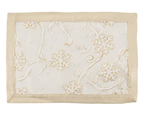 Fennco Styles Printed Snowflake & Ribbon Semi-Sheer Tablecloth - Gold Festive Table Cover for Home Décor, Banquets, Christmas, Holiday and Special Events