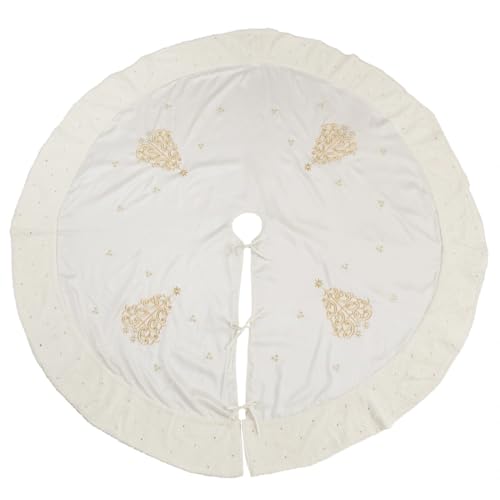 Fennco Styles Embroidered Christmas Tree Skirt 56" Round - Gold Elegant Tree Skirt for Home, Holiday Decoration and Special Occasion