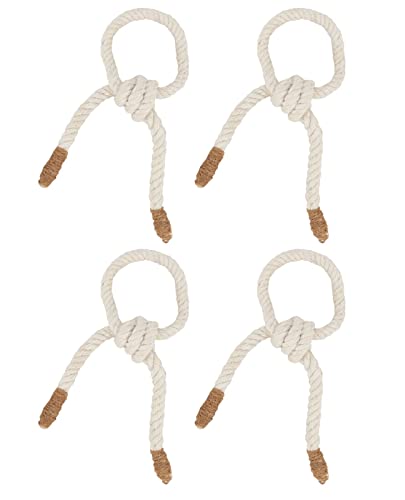 Fennco Styles Handmade Knotted Rope Napkin Rings, Set of 4 - Natural Cotton Napkin Holders for Dining Table, Home, Banquets, Holidays, Family Gatherings and Special Events