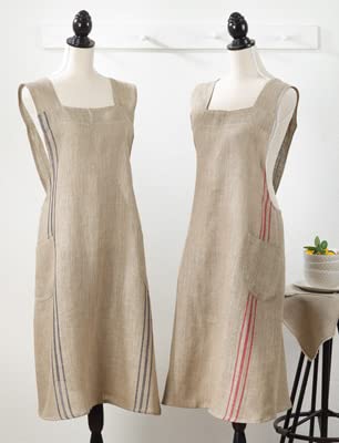 Fennco Styles Striped Criss Cross Back 100% Linen Home Kitchen Apron 28" W x 35" L - 2 Colors