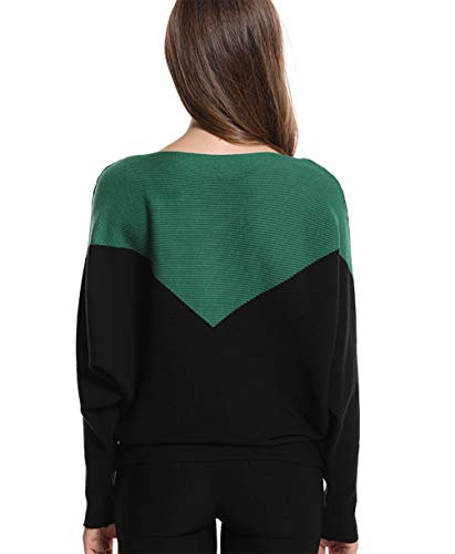Styles I Love Women Autumn Winter Two-Tone Boat Neck Batwing Sleeve Pullover Knitted Sweater Long Sleeve Loose Top