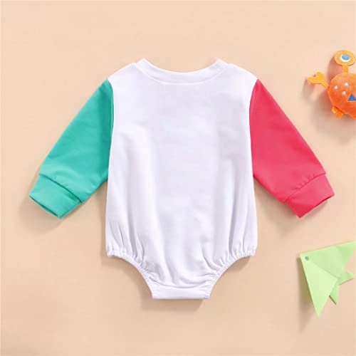 stylesilove Infant Baby Girl PWR Color Block Long Sleeve Cotton Sweatshirt Romper Toddler Girls Oversized Jumpsuit