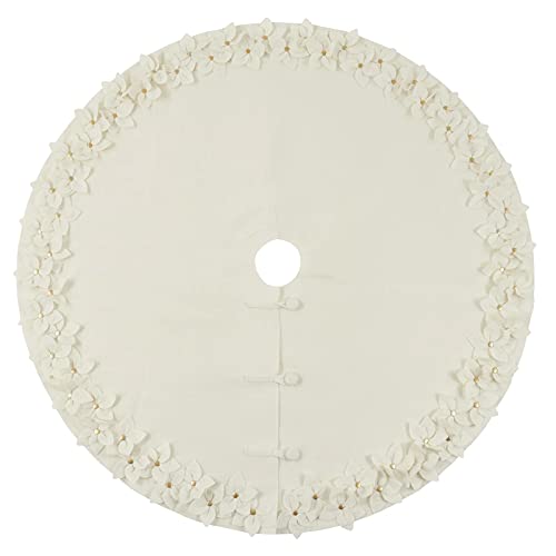 Fennco Styles Handmade Felt Flower Holiday Christmas Tree Skirt 72 Inch Round - White Tree Skirt for Home, Holiday Tree, Indoor and Special Occasion