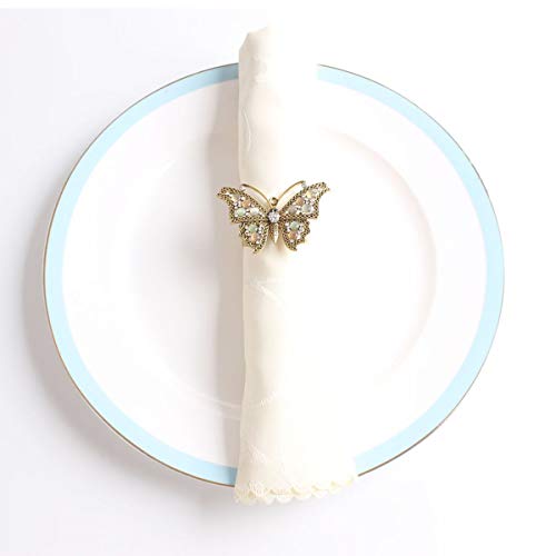 Fennco Styles Decorative Bejeweled Design Butterfly Metal Napkin Rings, Set of 4 - Silver Napkin Rings for Family Dinner, Theme Party, Wedding, Special Event and Home Décor