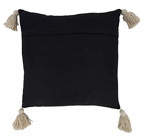 Fennco Styles Line-Stitch Tassel Cotton Decorative Throw Pillow 18" W x 18" L - Black Square Cushion for Home, Couch, Office, Bedroom and Living Room Décor