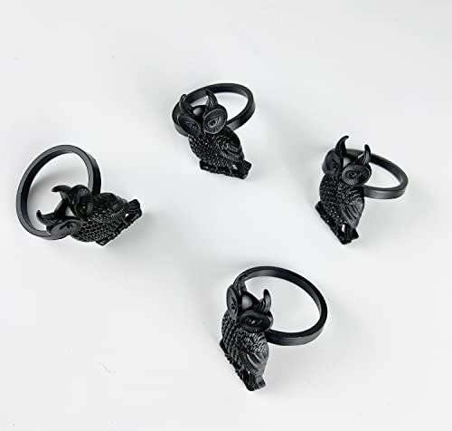 Fennco Styles Perched Owl Metal Napkin Rings, Set of 4 - Animal Napkin Holders for Home Décor, Dining Table, Banquets, Family Gathering and Special Occasions