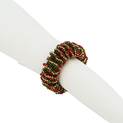Fennco Styles Hand Beaded Decorative Napkin Rings, Set of 4 - Silver Glass Beads Napkin Holders for Home, Dining Table, Banquet, Christmas, Holiday Décor and Special Occasion