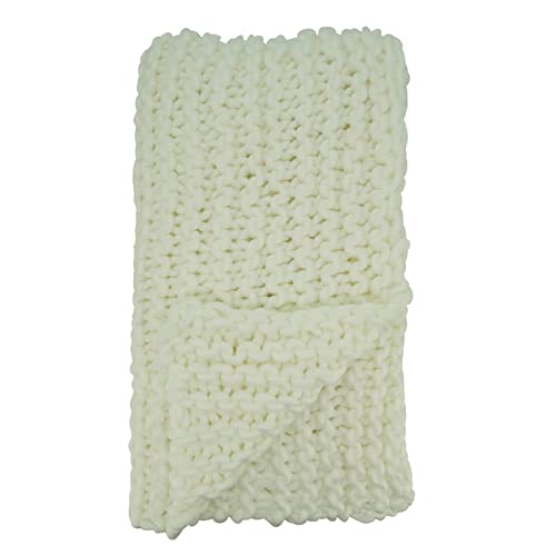 Fennco Styles Sevan Collection Chunky Knit Throw Blanket 50" W X 60" L – Ivory Cozy Blanket for Couch, Bedroom, Living Room and Office Décor
