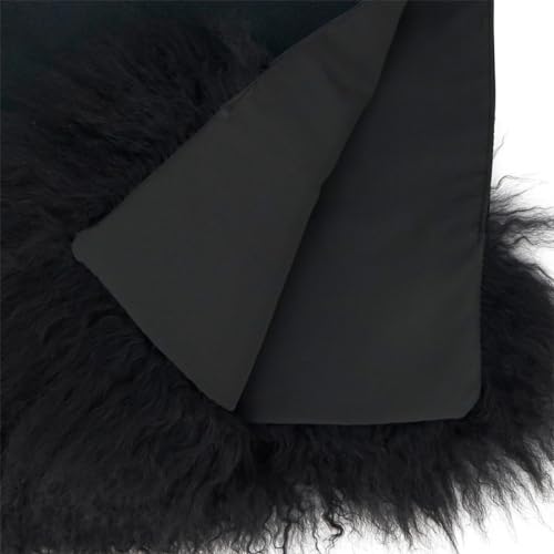 Fennco Styles Genuine Mongolian Lamb Fur Table Runner 16" W x 72" L – Black Plush Table Cover for Dining Room, Banquets, Family Gatherings, Holidays, Special Events and Home Décor