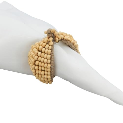 Fennco Styles Fall Beaded Pumpkin Shaped Napkin Rings, Set of 4 - Harvest Rustic Napkin Holders for Home, Dining Table, Banquet, Family Gathering, Thanksgiving and Special Events