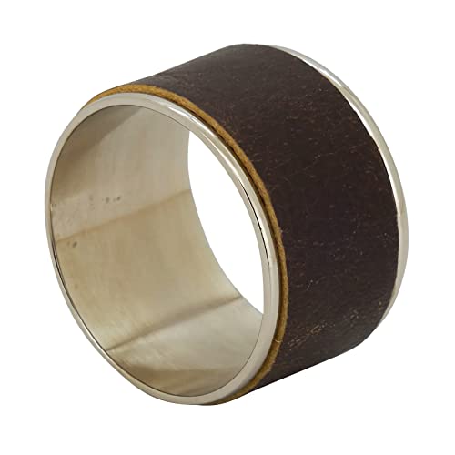 Fennco Styles Leather Brass Napkin Rings, Set of 4 - Round Napkin Holder for Everyday Use, Dining Table Décor, Banquets and Special Occasion
