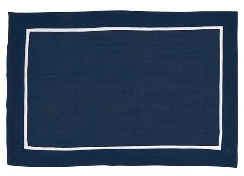 Fennco Styles Pleated Design Navy Blue Placemats 13" W X 19" L, Set of 4 - Classic Border Table Mats for Everyday Use, Dining Room Décor, Family Gatherings and Special Occasions