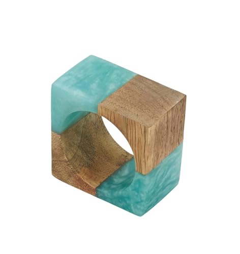 Fennco Styles Mango Wood & Resin Modern Square Napkin Rings, Set of 4