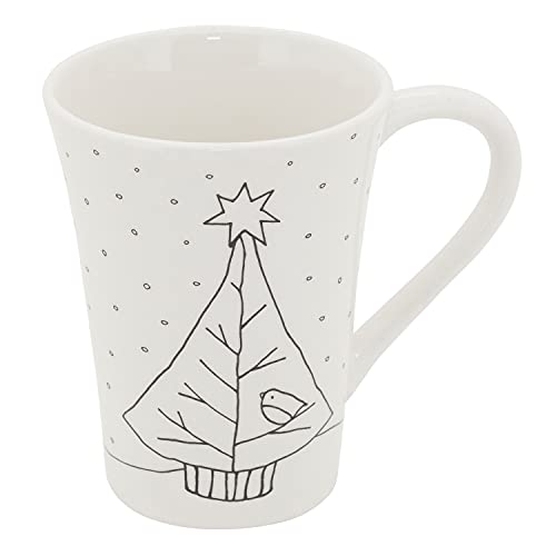 Fennco Styles Cartoon Reindeer Dolomite Mugs 4-Piece, 5”H x 3”W - White Holiday Coffee Mug Microwave Safe Beverage Set for Home, Family Gathering, Special Occasion and Christmas Décor