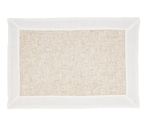 Fennco Styles Natural & White Two-Tone Banded Border Table Runner 16 x 72 Inch - Classic Table Cover for Everyday Use, Banquets, Family Gathering and Special Events