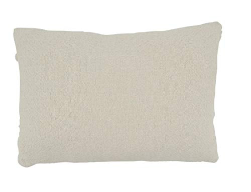 Fennco Styles Delicate Tufted Fringe Applique Cotton Decorative Throw Pillow Cover & Insert 12 x 18 Inch - Ivory Accent Cushion for Home, Couch, Living Room and Everyday Décor