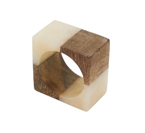 Fennco Styles Mango Wood & Resin Modern Square Napkin Rings, Set of 4