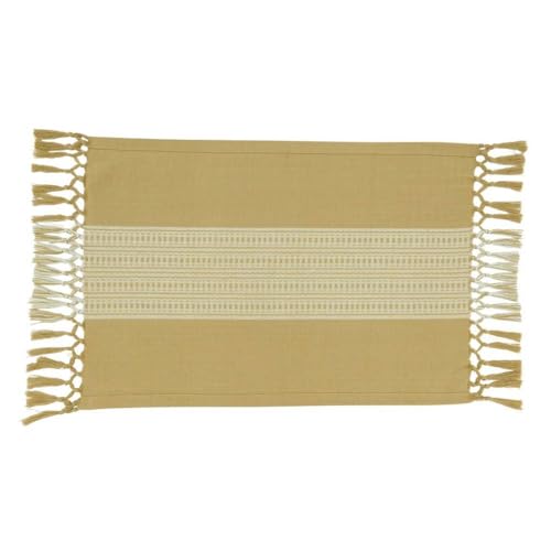 Fennco Styles Banded Stripe Fringe Placemats 14" W x 20" L, Set of 4 - Cotton Woven Table Mats for Home, Dining Table Décor, Banquets and Special Occasion