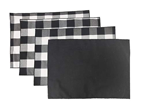 Fennco Styles Buffalo Check Double Layers Reversible Placemats 14" W x 20" L, Set of 4 - Handmade in USA - Plaid Table Mats for Everyday Use, Banquet, Holiday, Family Gathering, Special Occasion