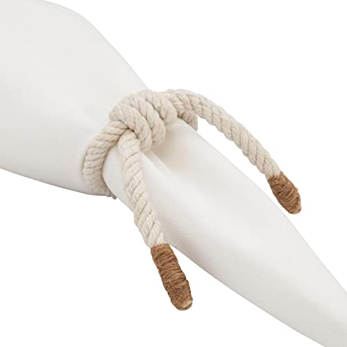Fennco Styles Handmade Knotted Rope Napkin Rings, Set of 4 - Natural Cotton Napkin Holders for Dining Table, Home, Banquets, Holidays, Family Gatherings and Special Events