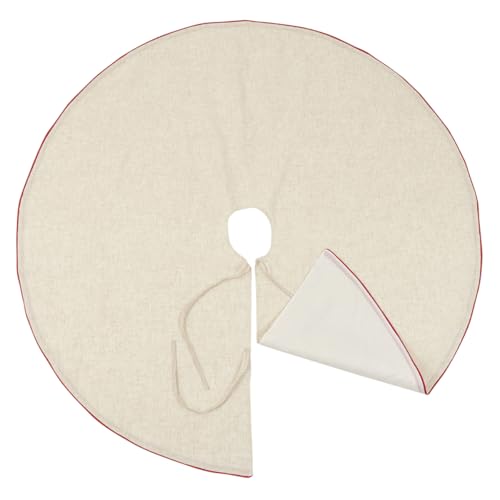 Fennco Styles Red Piping Design Decorative Christmas Tree Skirt 56 Inch Round - Linen Blend Holiday Tree Skirt for Home, Christmas Tree, Indoor Outdoor Decoration