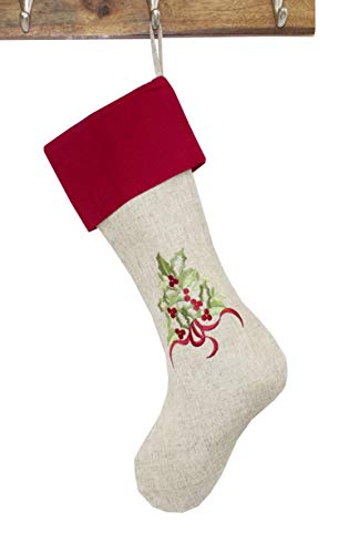 Fennco Styles Embroidered Holly Christmas Tree Holiday Decorative Tree Skirt