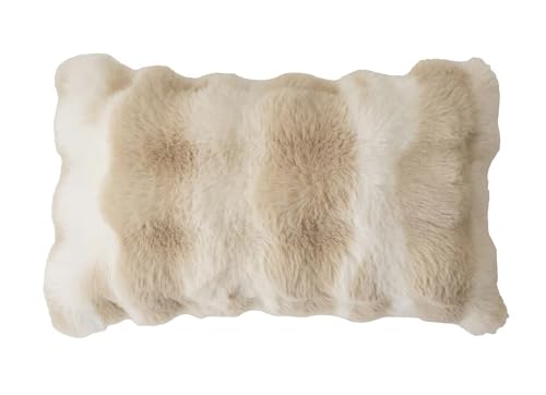 Fennco Styles Luxury Faux Fur Decorative Filled Throw Pillow 18" W x 18" L – Ivory Plush Fluffy Cushion for Couch, Bedroom, Living Room and Office Décor