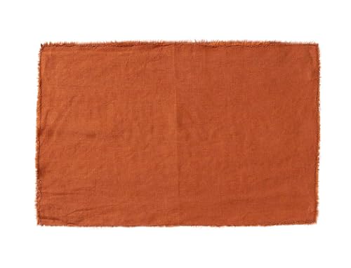 Fennco Styles Stonewashed Fringe Design 100% Linen Placemats 14" W X 20" L, Set of 4