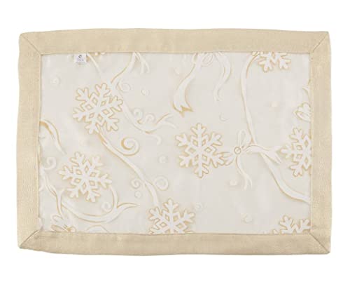 Fennco Styles Printed Snowflake & Ribbon Semi-Sheer Tablecloth - Gold Festive Table Cover for Home Décor, Banquets, Christmas, Holiday and Special Events