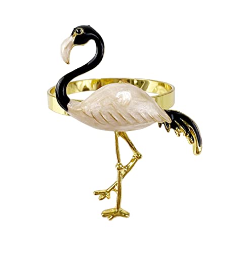 Fennco Styles Enamel Glazed Flamingo Metal Napkin Rings, Set of 4 - Beige Decorative Napkin Holders for Home, Dining Room, Banquets, Family Gatherings, Holidays and Special Occasions
