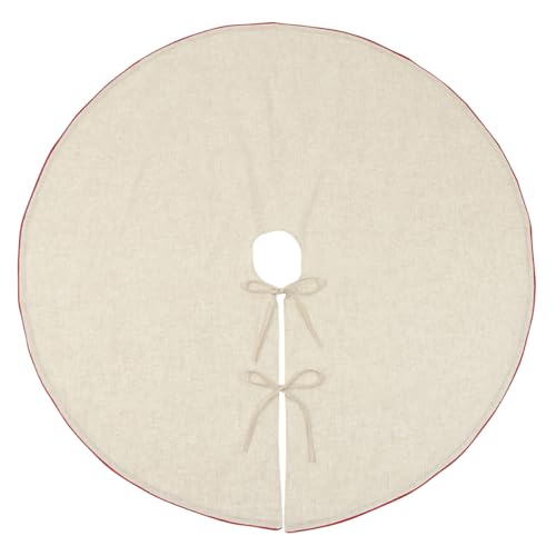 Fennco Styles Red Piping Design Decorative Christmas Tree Skirt 56 Inch Round - Linen Blend Holiday Tree Skirt for Home, Christmas Tree, Indoor Outdoor Decoration
