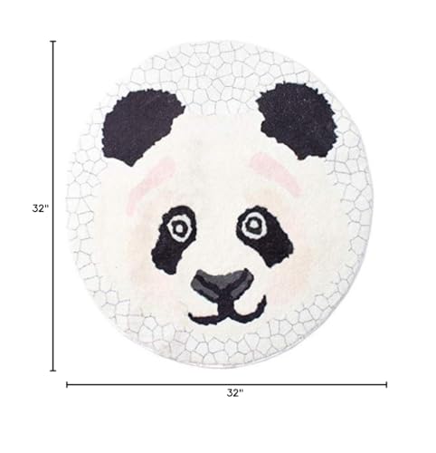 Fennco Styles Kids Cartoon White Panda Shag Area Rug 32" Round - Animal Design Soft Non-Slip Fleece Play Mat for Boys Girls Bedroom Décor, Kids Playroom, Living Room, Nursery Décor