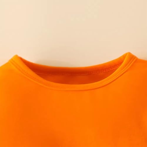 stylesilove Infant Baby Girl Orange Long Sleeve Romper Pumpkin Print Overall Dress with Headband 3pcs Halloween Outfit