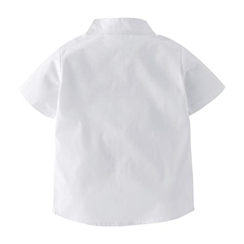 stylesilove Toddler Boys Band Collar Short Sleeve White Cotton Button Down Shirt for Casual, Formal Event, Special Occasions