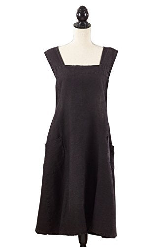 Fennco Styles Solid Criss Cross Back Apron Pure 100% Linen Cooking Kitchen Apron